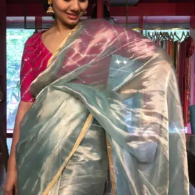 Arctic Blue Tissue Silk Saree with Gold Zari piping