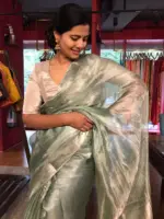 Sea Green Tussar Tissue Silk Saree