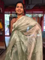 Sea Green Tussar Tissue Silk Saree - Image 7