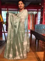 Sea Green Tussar Tissue Silk Saree - Image 2