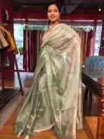 Sea Green Tussar Tissue Silk Saree - Image 4