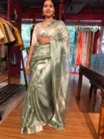Sea Green Tussar Tissue Silk Saree - Image 6