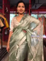 Sea Green Tussar Tissue Silk Saree - Image 5