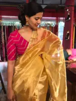 Yellow Tissue Silk Saree with Gold Zari piping