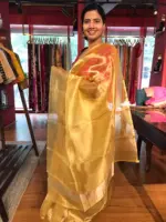 Yellow Tissue Silk Saree with Gold Zari piping - Image 2