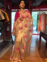 Gold Tissue Silk Saree highlighted with cross stitch embroidery - Image 6