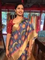 Blue Pen Kalamkari Tussar Silk Saree