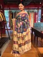 Blue Pen Kalamkari Tussar Silk Saree - Image 3