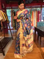 Blue Pen Kalamkari Tussar Silk Saree - Image 5