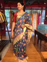Blue Pen Kalamkari Tussar Silk Saree - Image 4
