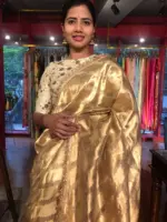Ivory Gold Tissue Silk Saree woven in Leheriya Pattern - Image 4