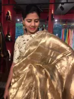 Ivory Gold Tissue Silk Saree woven in Leheriya Pattern