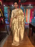 Ivory Gold Tissue Silk Saree woven in Leheriya Pattern - Image 2
