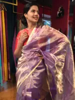 Purple Tissue Silk Saree with Gold Zari piping