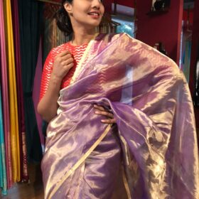 Purple Tissue Silk Saree with Gold Zari piping