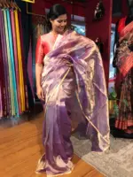 Purple Tissue Silk Saree with Gold Zari piping - Image 5