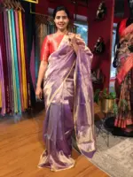 Purple Tissue Silk Saree with Gold Zari piping - Image 3