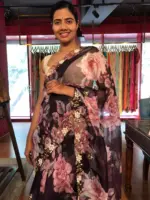 Wine Organza Silk Saree highlighted with Beautiful Cutdana and beads embroidery - Image 5