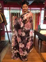 Wine Organza Silk Saree highlighted with Beautiful Cutdana and beads embroidery - Image 2