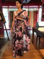 Wine Organza Silk Saree highlighted with Beautiful Cutdana and beads embroidery - Image 4