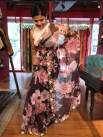 Wine Organza Silk Saree highlighted with Beautiful Cutdana and beads embroidery - Image 3
