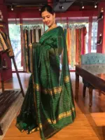 Bottle Green Mangalagiri Silk Saree woven in Gold Zari Checks - Image 8
