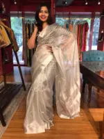 Silver Tissue Silk Saree with Self designed Border - Image 4