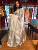 Silver Tissue Silk Saree with Self designed Border - Image 3