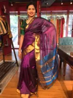 Magenta Mangalagiri Silk Saree with Handwoven Zari Checks - Image 3
