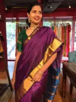 Magenta Mangalagiri Silk Saree with Handwoven Zari Checks - Image 7