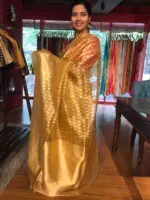 Golden Yellow Tissue Silk Saree - Image 6
