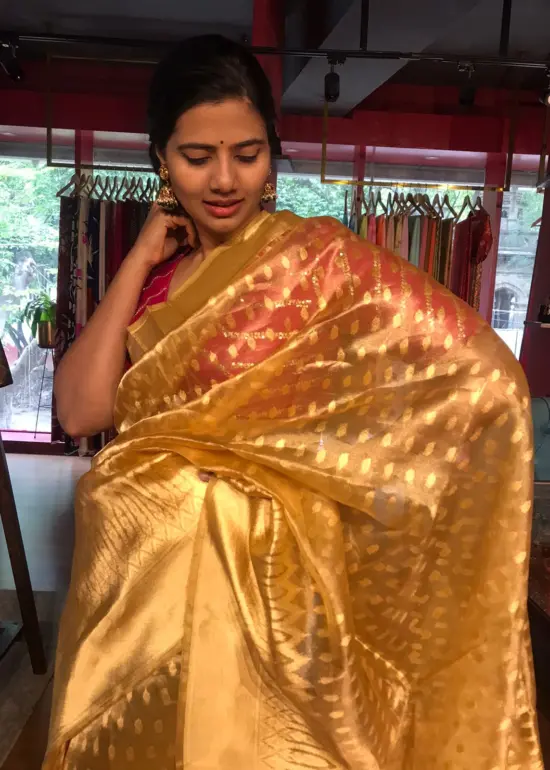 Golden Yellow Tissue Silk Saree