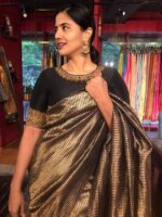 Black Tussar Silk Saree with Embroidered Silk Blouse