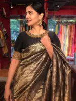 Black Tussar Silk Saree with Embroidered Silk Blouse