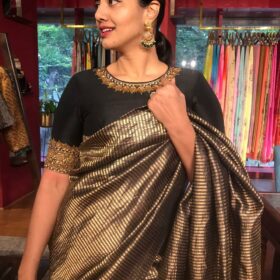 Black Tussar Silk Saree with Embroidered Silk Blouse
