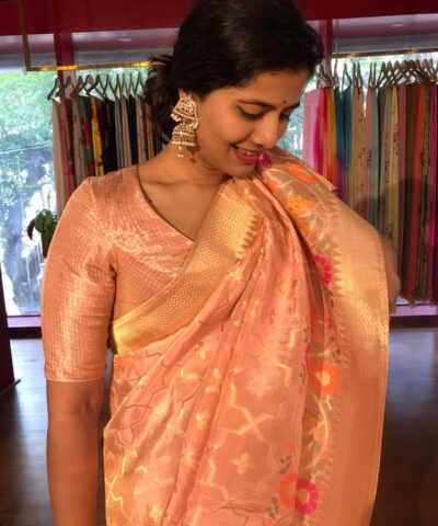 Blush Pink Tissue Silk Saree with Shikargarh Weaves