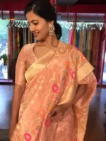 Blush Pink Tissue Silk Saree with Shikargarh Weaves - Image 3