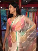 Multicolored Organza Silk Saree