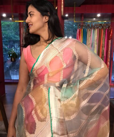 Multicolored Organza Silk Saree