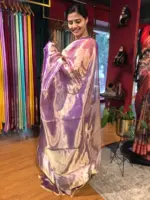 Purple Tissue Silk Saree with Gold Zari piping - Image 2