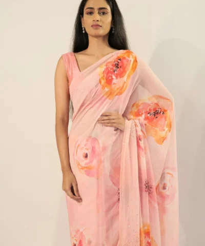 Peach Printed Georgette Saree