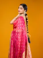 Rani Pink Tissue Silk Saree highlighted with Zari Motifs and Gota Border