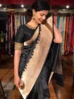 Black Handwoven Banarasi Katan Silk Saree with Kashi Ghat Weaves