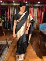 Black Handwoven Banarasi Katan Silk Saree with Kashi Ghat Weaves - Image 8