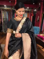 Black Handwoven Banarasi Katan Silk Saree with Kashi Ghat Weaves - Image 3