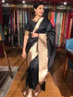 Black Handwoven Banarasi Katan Silk Saree with Kashi Ghat Weaves - Image 5