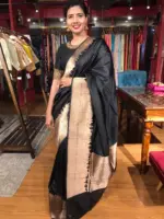 Black Handwoven Banarasi Katan Silk Saree with Kashi Ghat Weaves - Image 6