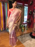 Ombre Lavender Tissue Silk Saree with Gold Zari Weaves - Image 6