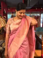Onion Pink Handwoven Banarasi Katan Silk Saree with Kadwa Zari Motifs - Image 8