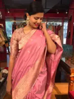 Onion Pink Handwoven Banarasi Katan Silk Saree with Kadwa Zari Motifs - Image 7